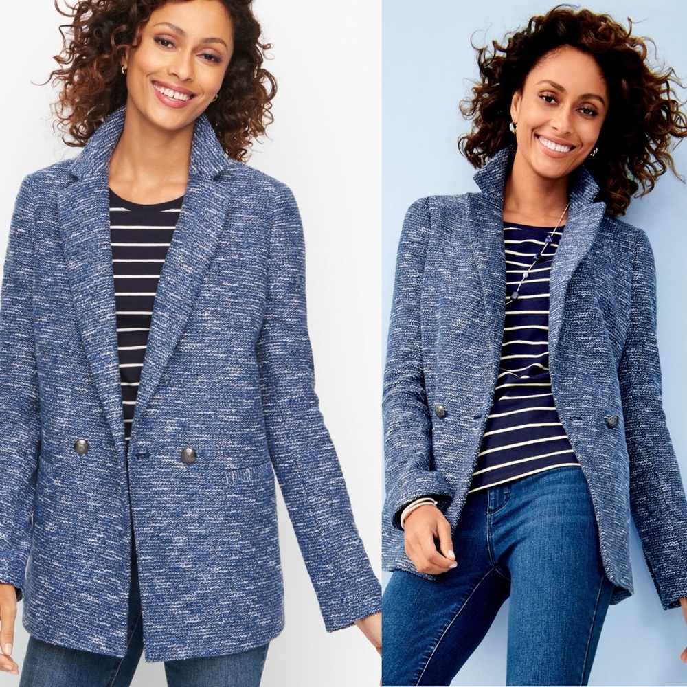 Women's Blue Tweed Jacket Blazer Sz 16 NWT Talbots Double Breasted